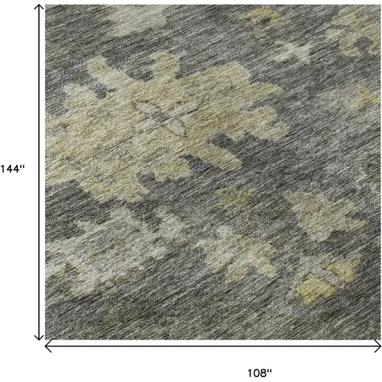 Gray Gold And Beige Floral Washable Area Rug With UV Protection Photo 9