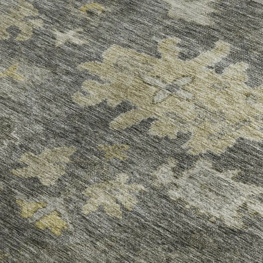 Gray Gold And Beige Floral Washable Area Rug With UV Protection Photo 2