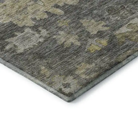 Gray Gold And Beige Floral Washable Area Rug With UV Protection Photo 7