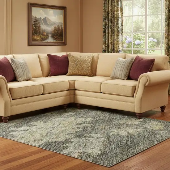 Gray Gold And Beige Floral Washable Area Rug With UV Protection Photo 2