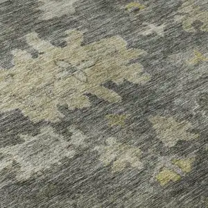 Photo of Gray Gold And Beige Floral Washable Area Rug With UV Protection
