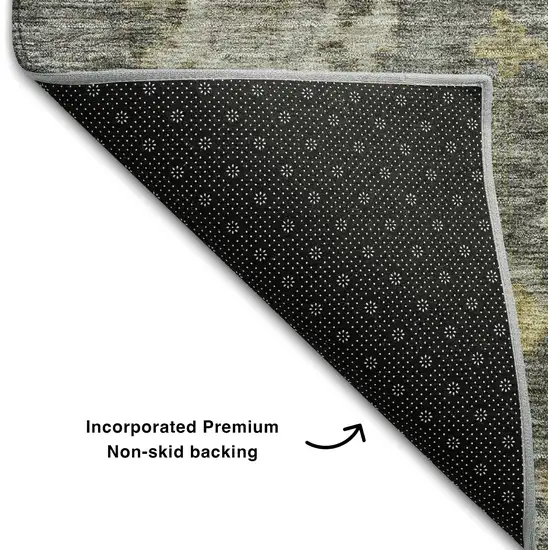 Gray Gold And Beige Floral Washable Area Rug With UV Protection Photo 5