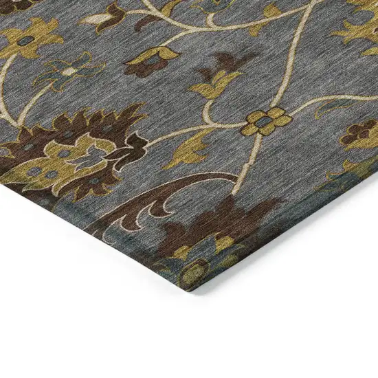 Gray Gold And Beige Floral Washable Indoor Outdoor Area Rug Photo 7