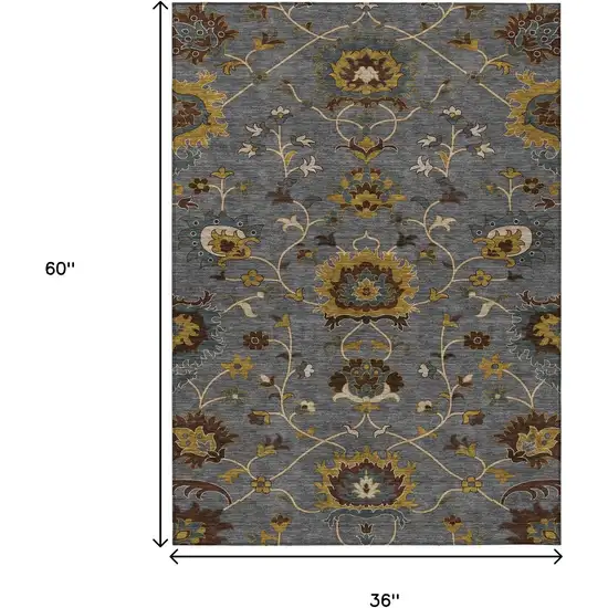 Gray Gold And Beige Floral Washable Indoor Outdoor Area Rug Photo 3