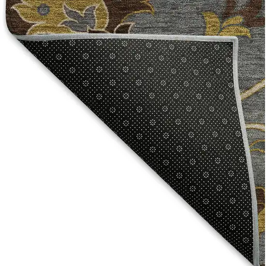Gray Gold And Beige Floral Washable Indoor Outdoor Area Rug Photo 6