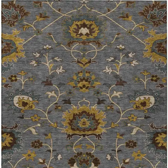Gray Gold And Beige Floral Washable Indoor Outdoor Area Rug Photo 4