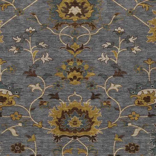 Gray Gold And Beige Floral Washable Indoor Outdoor Area Rug Photo 8