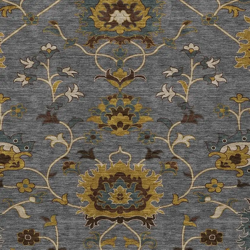 Gray Gold And Beige Floral Washable Indoor Outdoor Area Rug Photo 8