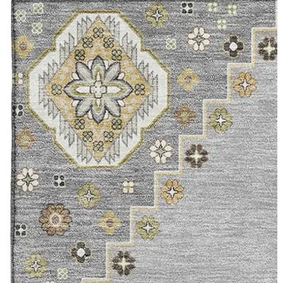 Gray Gold And Beige Oriental Washable Area Rug With UV Protection Photo 3