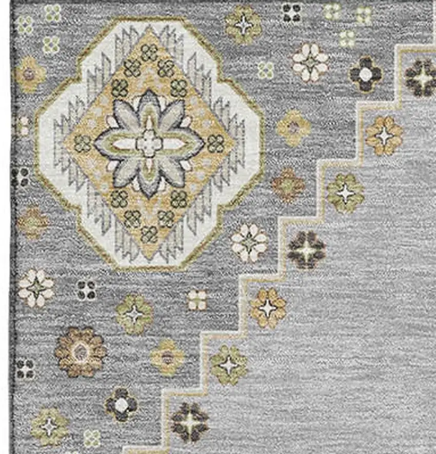Gray Gold And Beige Oriental Washable Area Rug With UV Protection Photo 3