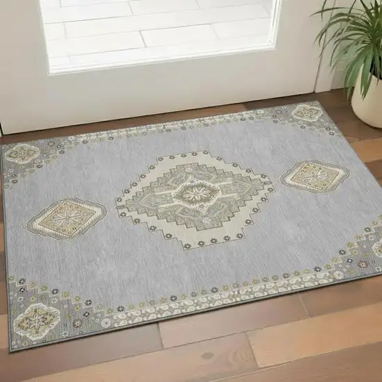Gray Gold And Beige Oriental Washable Area Rug With UV Protection Photo 2