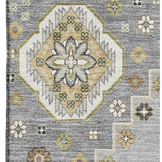 Gray Gold And Beige Oriental Washable Area Rug With UV Protection Photo 2