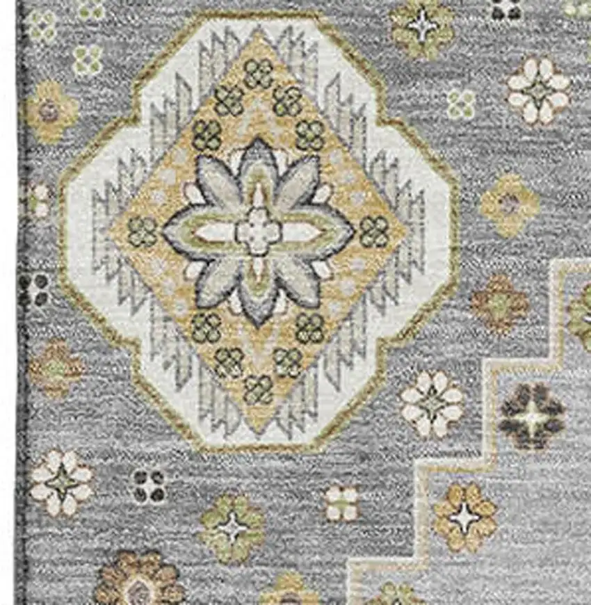 Gray Gold And Beige Oriental Washable Area Rug With UV Protection Photo 2