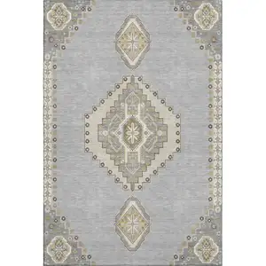 Photo of Gray Gold And Beige Oriental Washable Area Rug With UV Protection