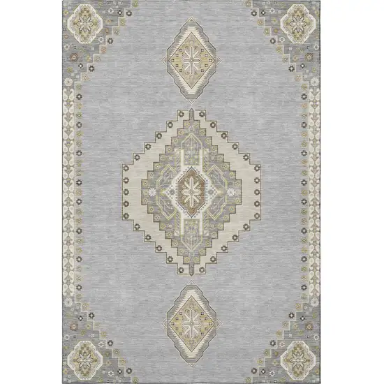 Gray Gold And Beige Oriental Washable Area Rug With UV Protection Photo 2