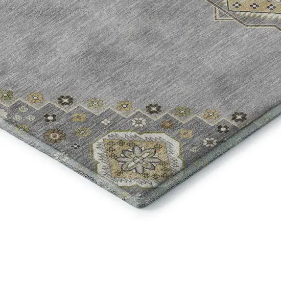 Gray Gold And Beige Oriental Washable Area Rug With UV Protection Photo 6