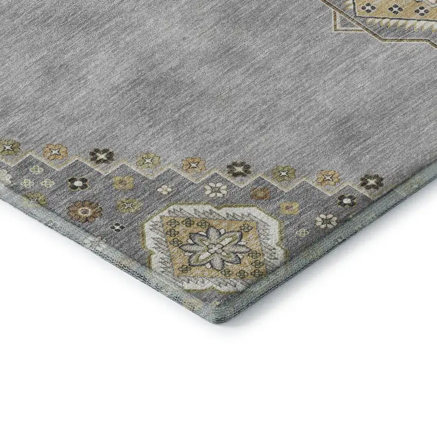 Gray Gold And Beige Oriental Washable Area Rug With UV Protection Photo 6