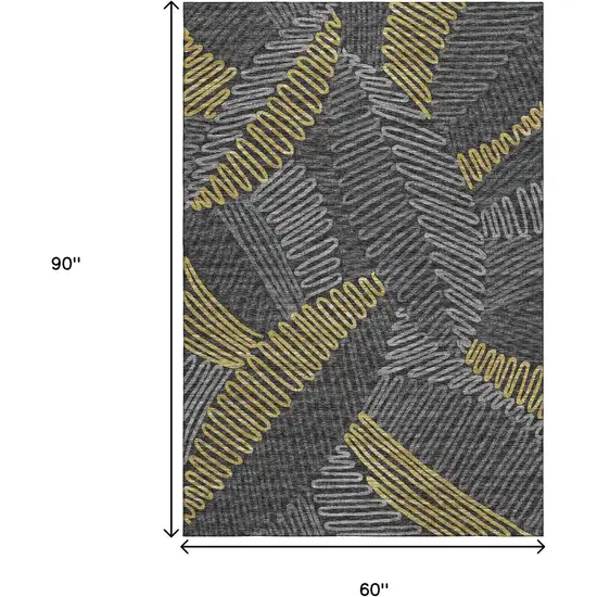 Gray Gold And Black Botanical Leaves Washable Area Rug With UV Protection Photo 3