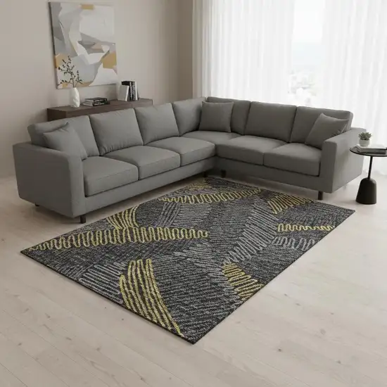 Gray Gold And Black Botanical Leaves Washable Area Rug With UV Protection Photo 1