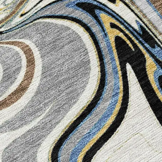 Gray Gold And Blue Abstract Washable Indoor Outdoor Area Rug Photo 2