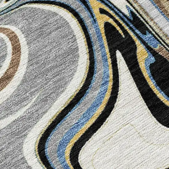 Gray Gold And Blue Abstract Washable Indoor Outdoor Area Rug Photo 2