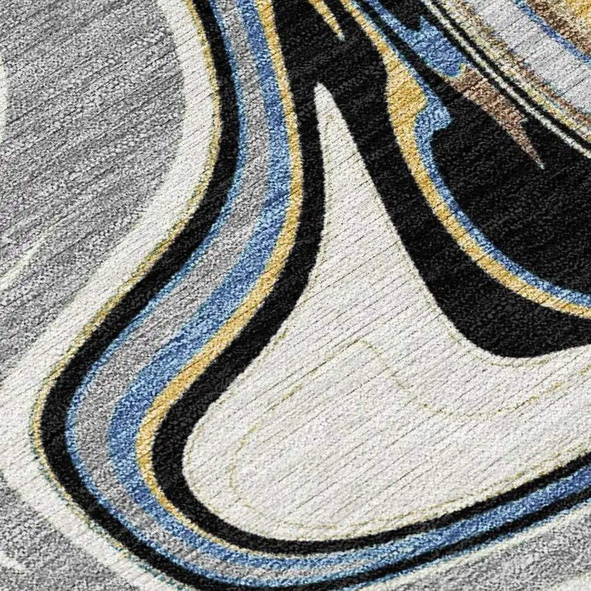 Gray Gold And Blue Abstract Washable Indoor Outdoor Area Rug Photo 2
