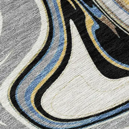 Gray Gold And Blue Abstract Washable Indoor Outdoor Area Rug Photo 2