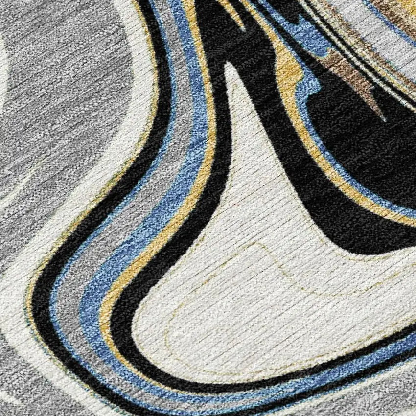 Gray Gold And Blue Abstract Washable Indoor Outdoor Area Rug Photo 2
