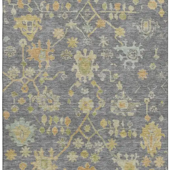 Gray Gold And Blue Floral Washable Area Rug With UV Protection Photo 4