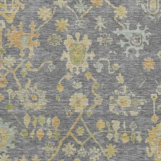 Gray Gold And Blue Floral Washable Area Rug With UV Protection Photo 3