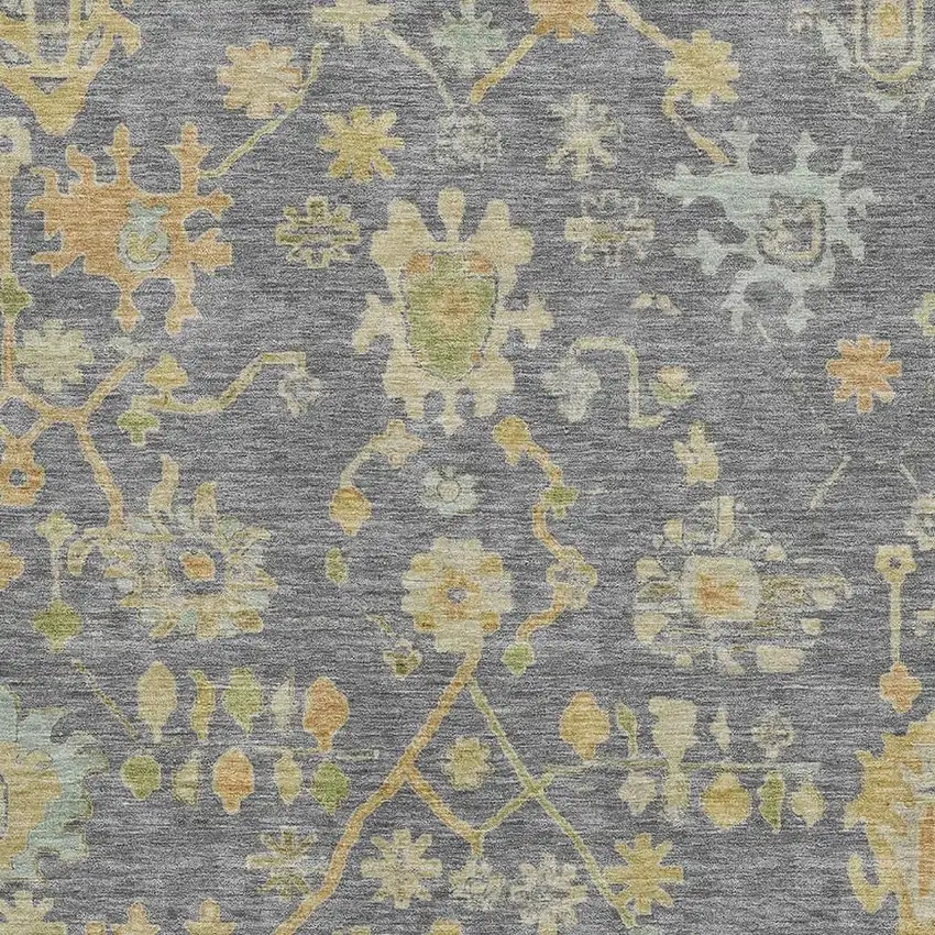 Gray Gold And Blue Floral Washable Area Rug With UV Protection Photo 3