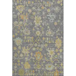 Photo of Gray Gold And Blue Floral Washable Area Rug With UV Protection