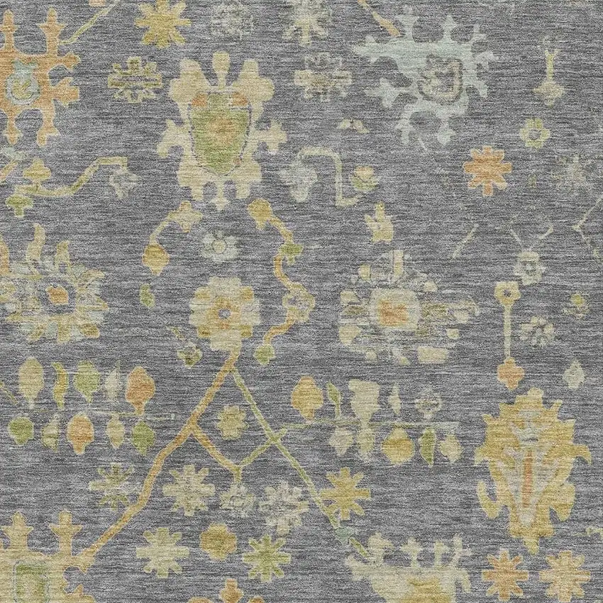 Gray Gold And Blue Floral Washable Area Rug With UV Protection Photo 3