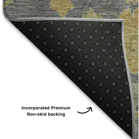 Gray Gold And Blue Floral Washable Area Rug With UV Protection Photo 6