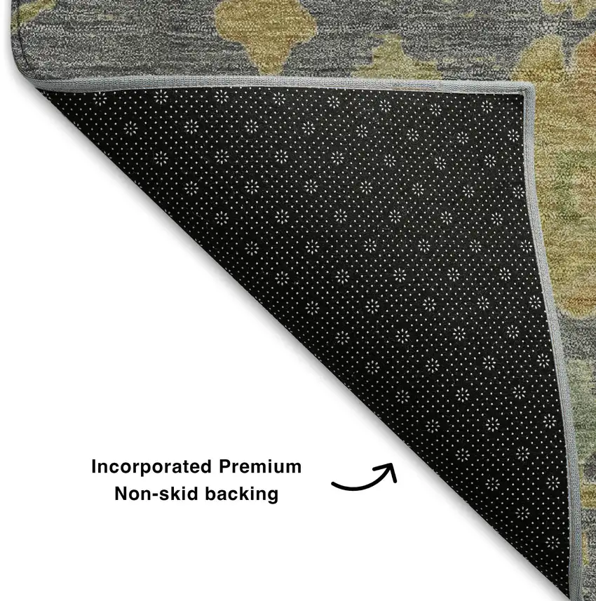 Gray Gold And Blue Floral Washable Area Rug With UV Protection Photo 6