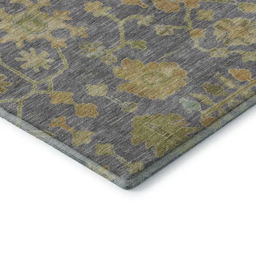 Gray Gold And Blue Floral Washable Area Rug With UV Protection Photo 7