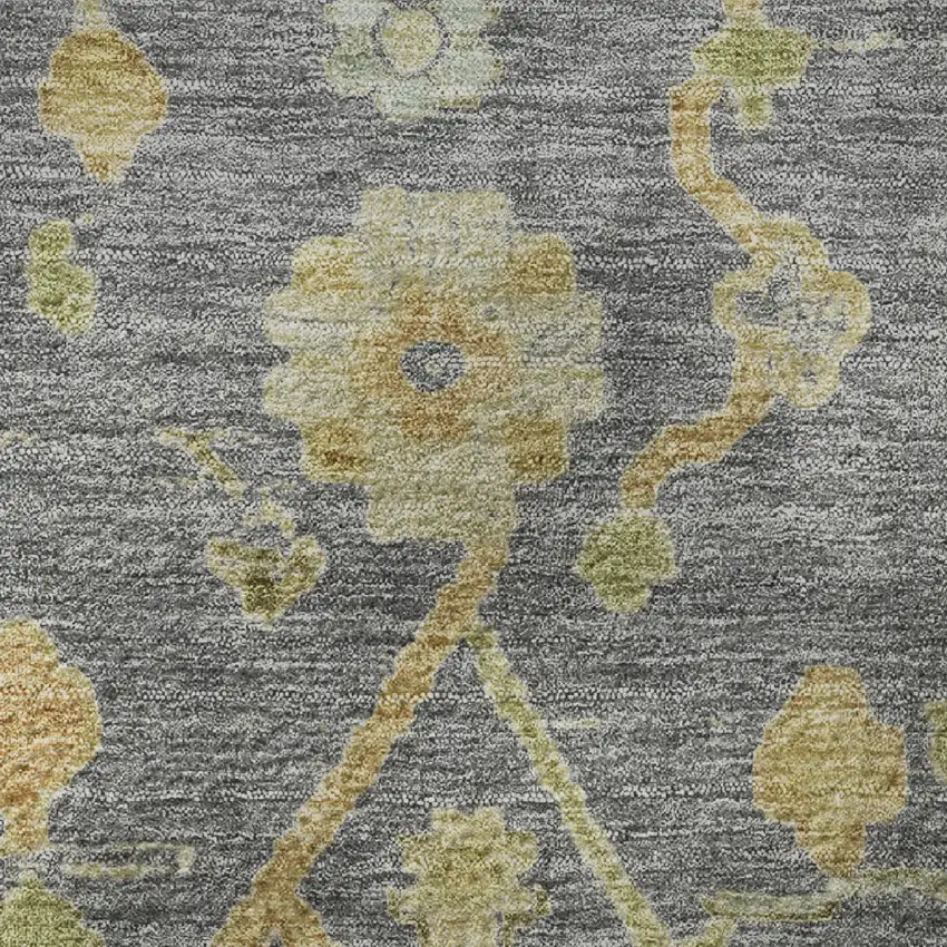 Gray Gold And Blue Floral Washable Area Rug With UV Protection Photo 9