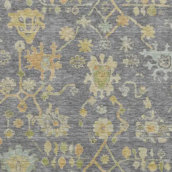 Gray Gold And Blue Floral Washable Area Rug With UV Protection Photo 3