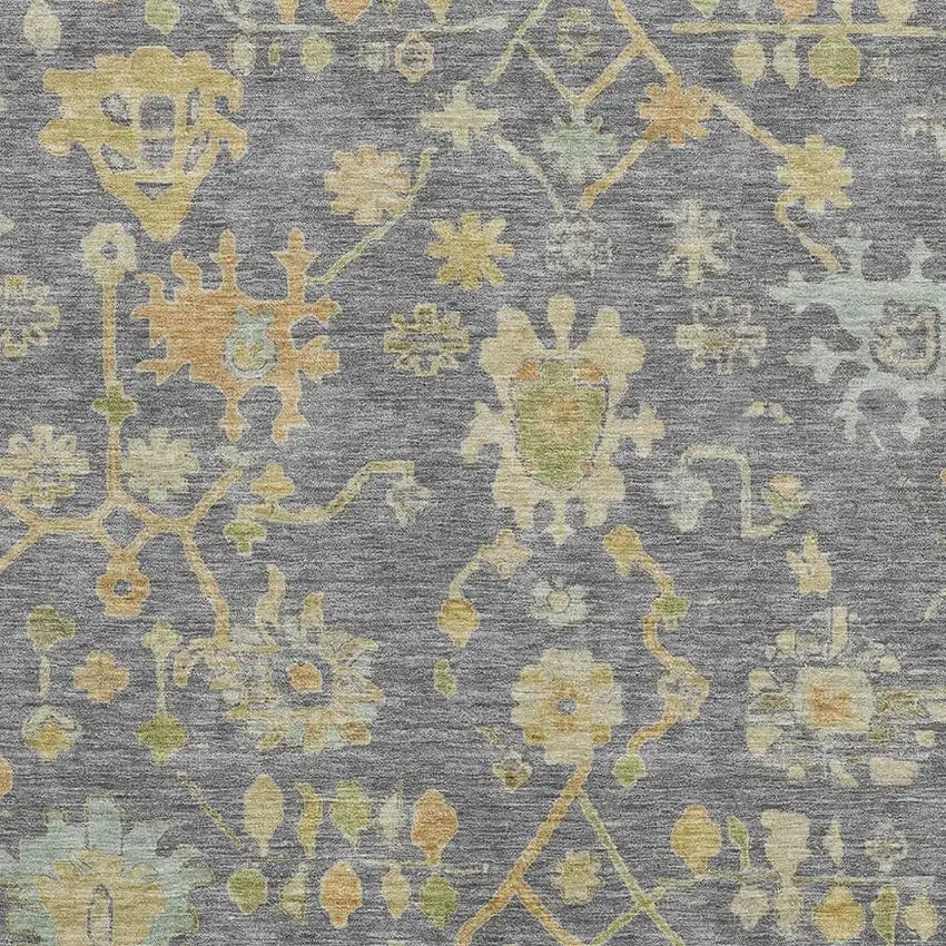 Gray Gold And Blue Floral Washable Area Rug With UV Protection Photo 3