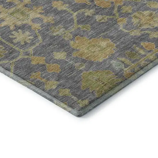 Gray Gold And Blue Floral Washable Area Rug With UV Protection Photo 8