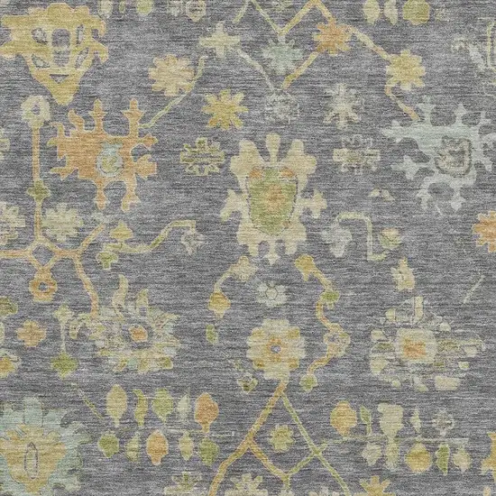Gray Gold And Blue Floral Washable Area Rug With UV Protection Photo 3