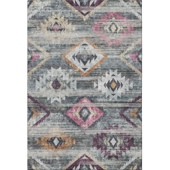 Gray Gold And Blush Southwestern Washable Area Rug With UV Protection Photo 4