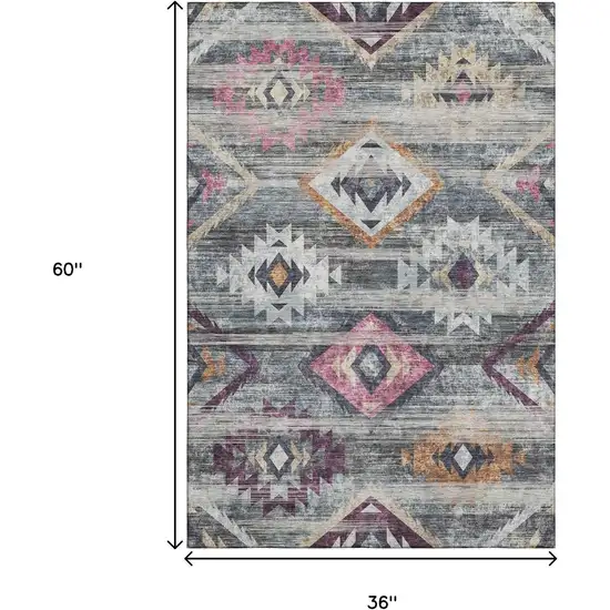 Gray Gold And Blush Southwestern Washable Area Rug With UV Protection Photo 3