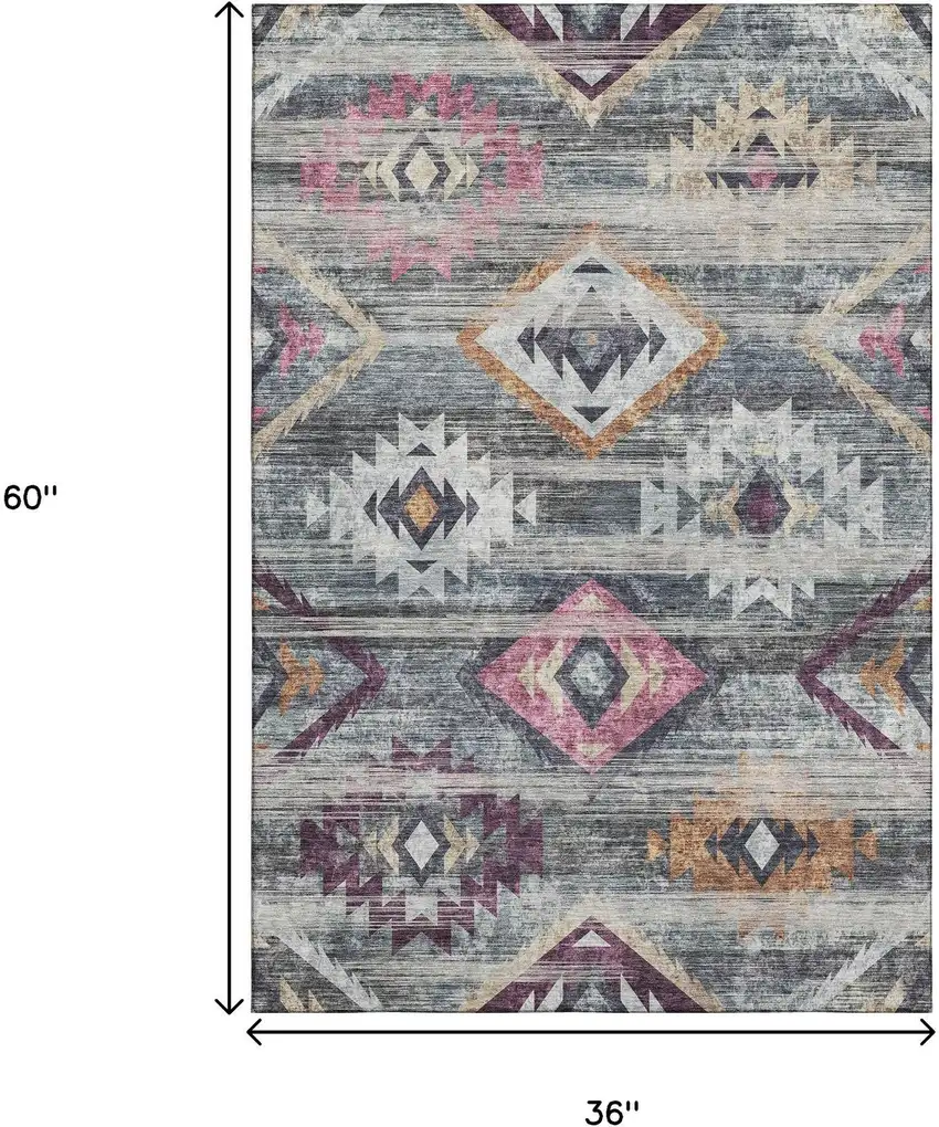 Gray Gold And Blush Southwestern Washable Area Rug With UV Protection Photo 3