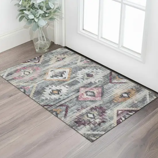 Gray Gold And Blush Southwestern Washable Area Rug With UV Protection Photo 1