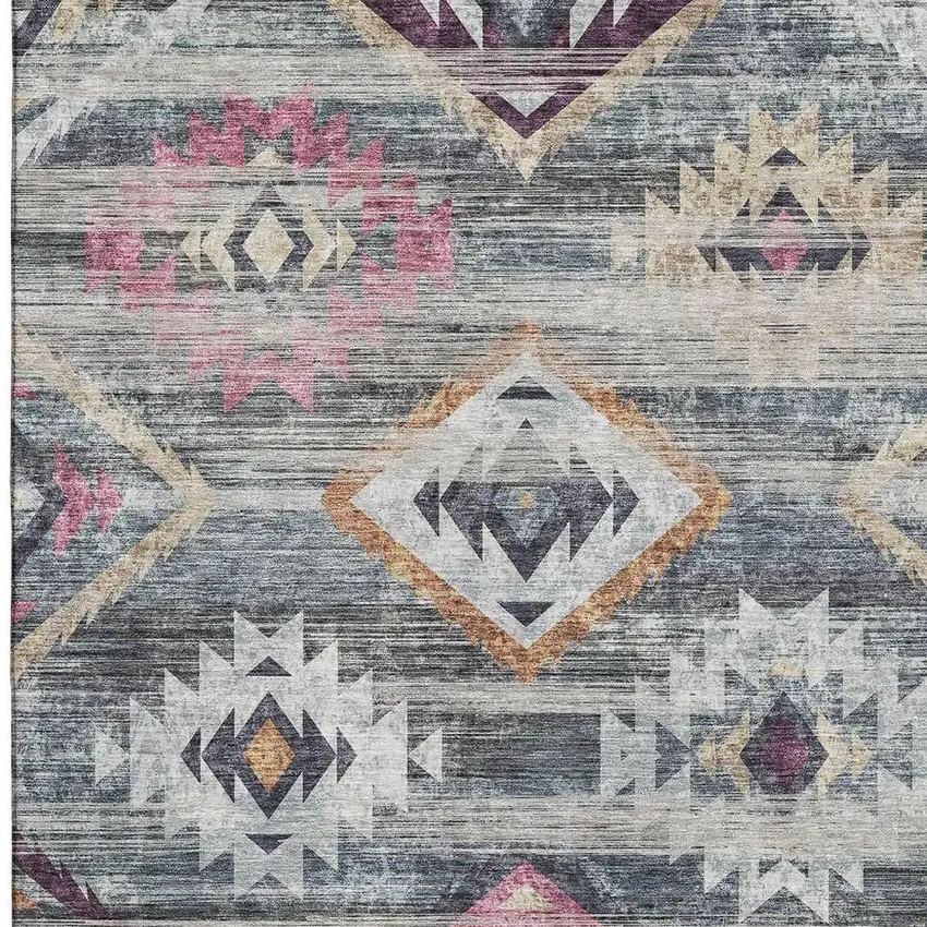 Gray Gold And Blush Southwestern Washable Area Rug With UV Protection Photo 3