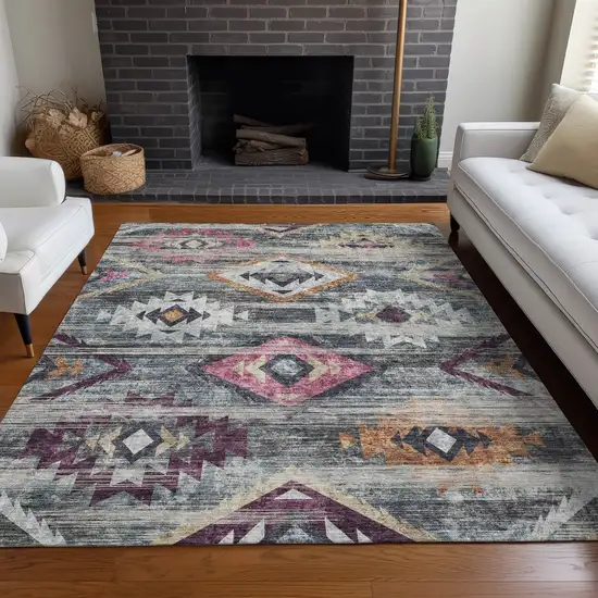 Gray Gold And Blush Southwestern Washable Area Rug With UV Protection Photo 5