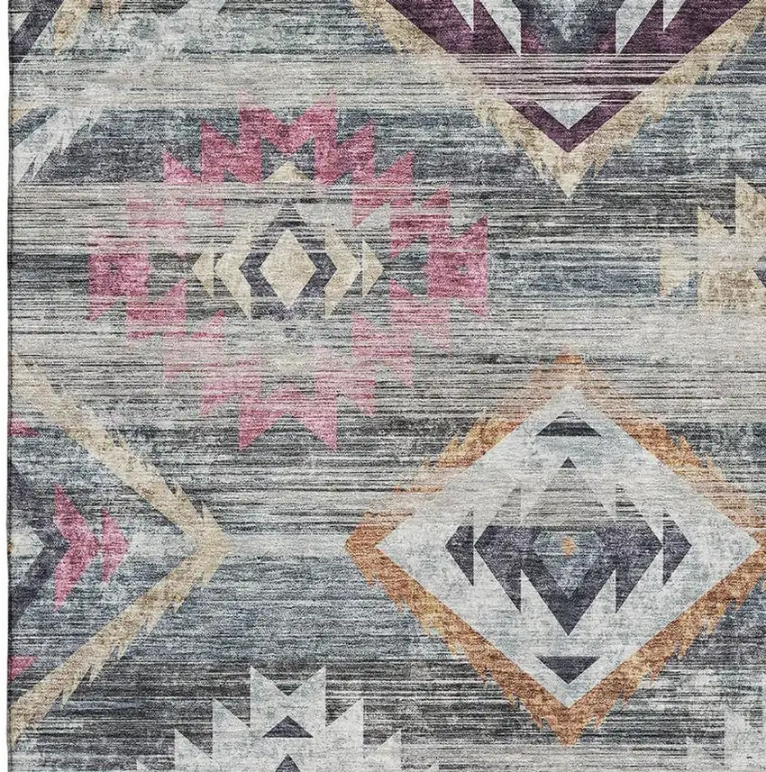 Gray Gold And Blush Southwestern Washable Area Rug With UV Protection Photo 3