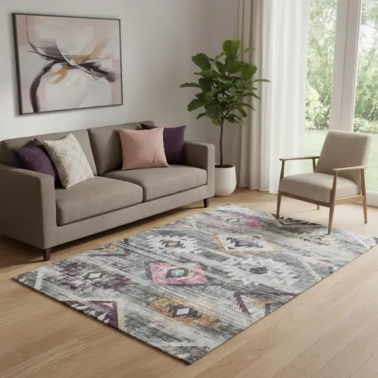 Gray Gold And Blush Southwestern Washable Area Rug With UV Protection Photo 1