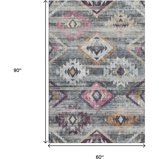 Gray Gold And Blush Southwestern Washable Area Rug With UV Protection Photo 3